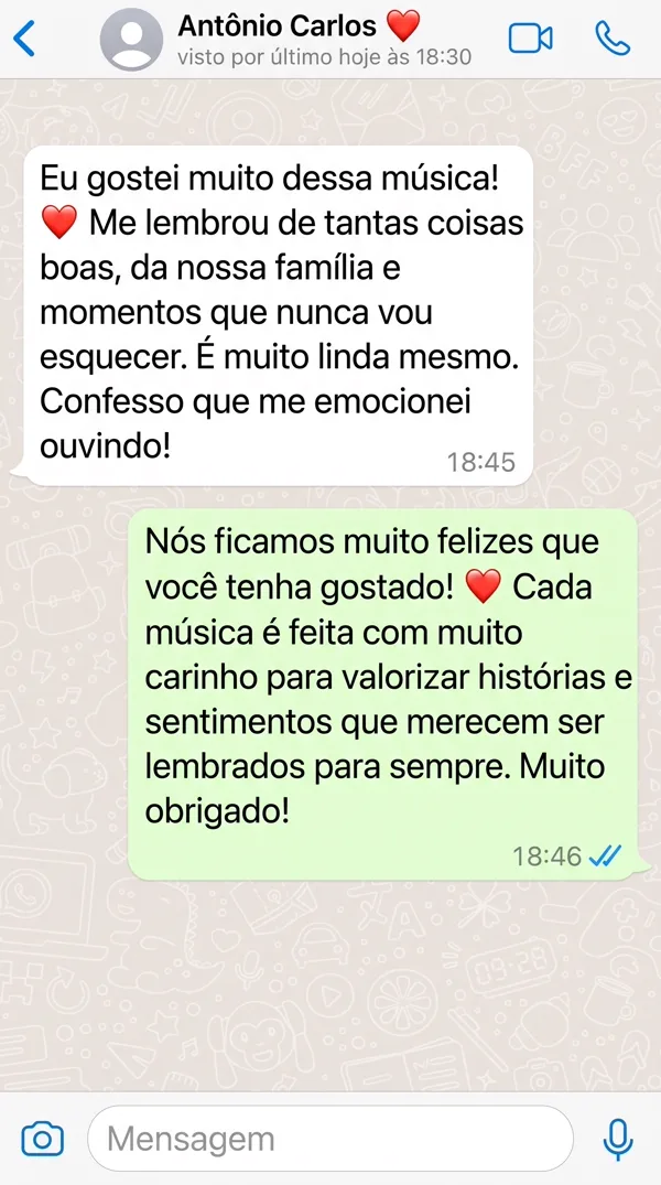 Print de depoimento real de Antônio Carlos no WhatsApp